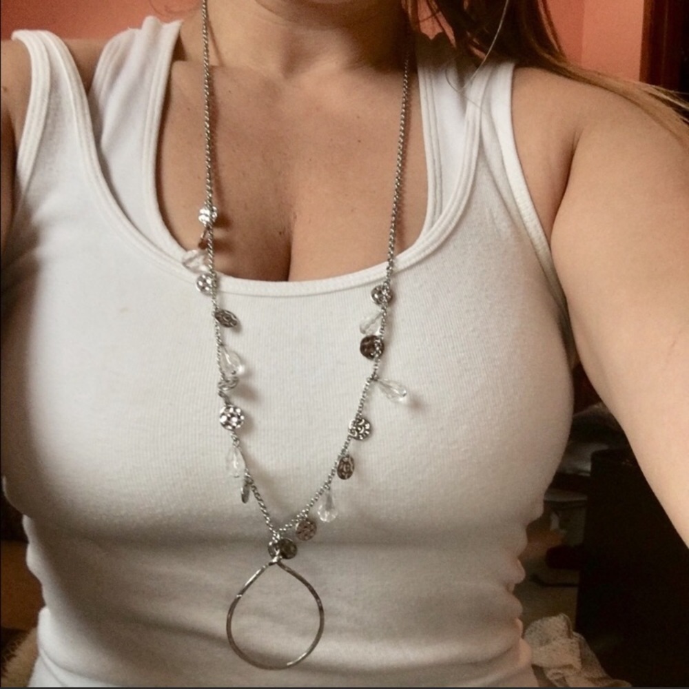 Silver statement long necklace